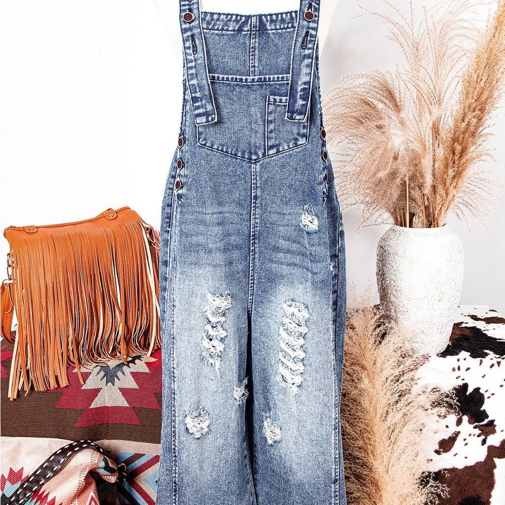 Distressed Denim Overalls